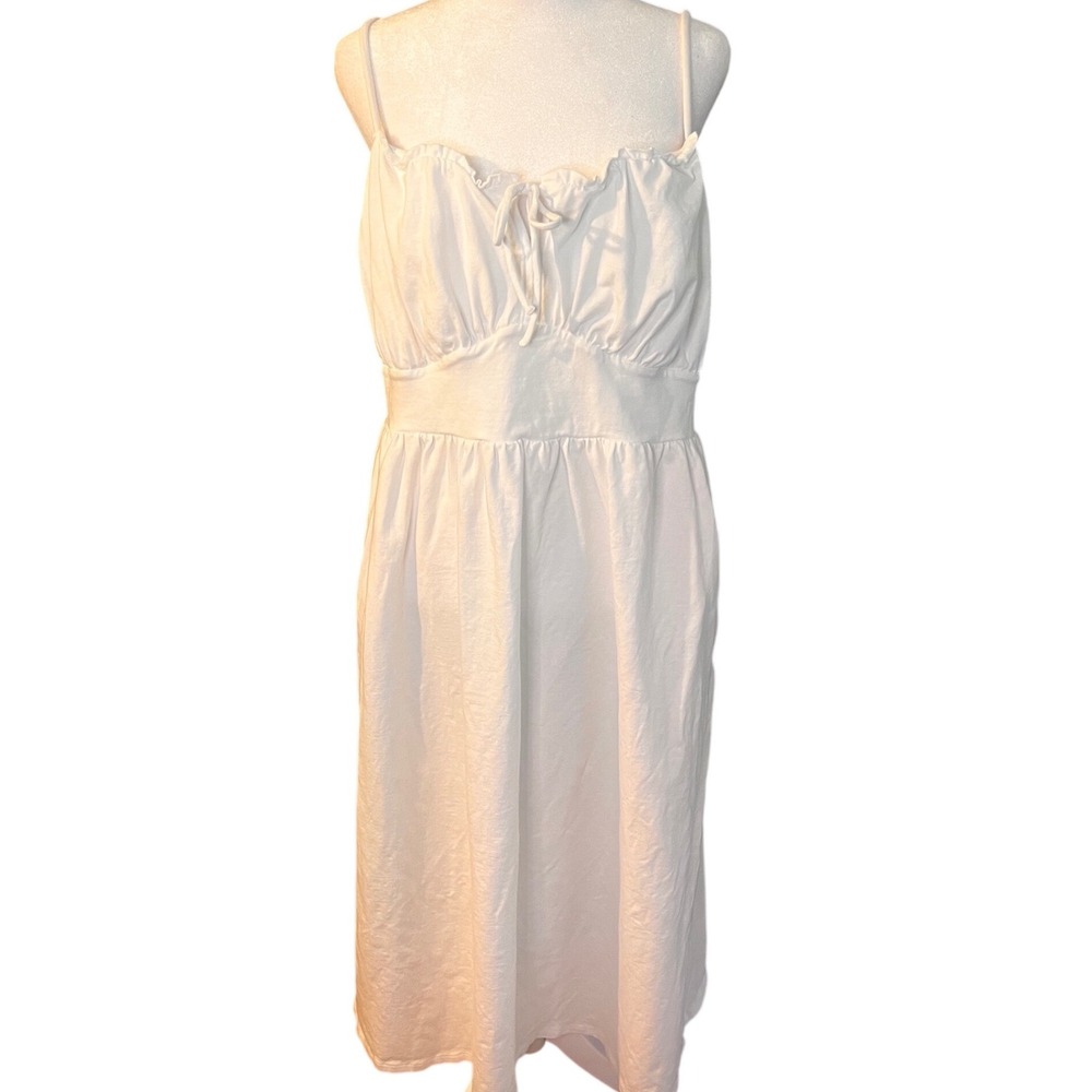 Old Navy White Cotton Midi Dress XL Pockets Smocked Back Spaghetti Strap NWOT